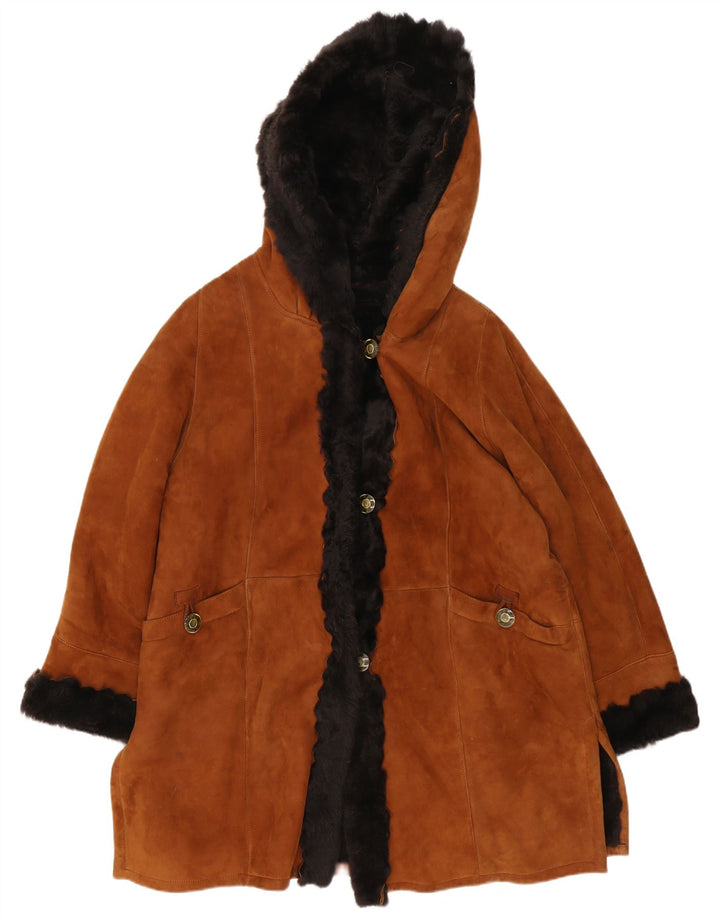 VINTAGE damski płaszcz z kapturem oversize UK 18 XL brązowy