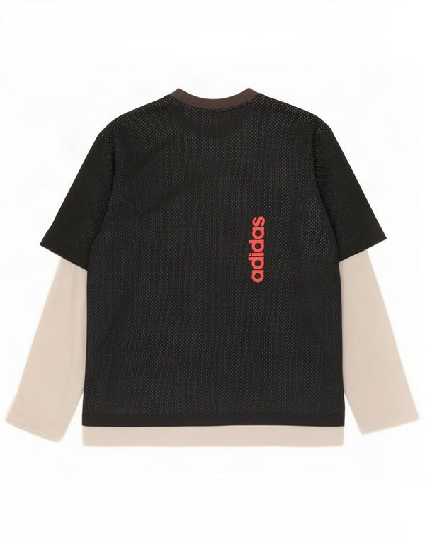 Adidas Męski graficzny top z długim rękawem, duży, czarny, bawełniany z blokami kolorów