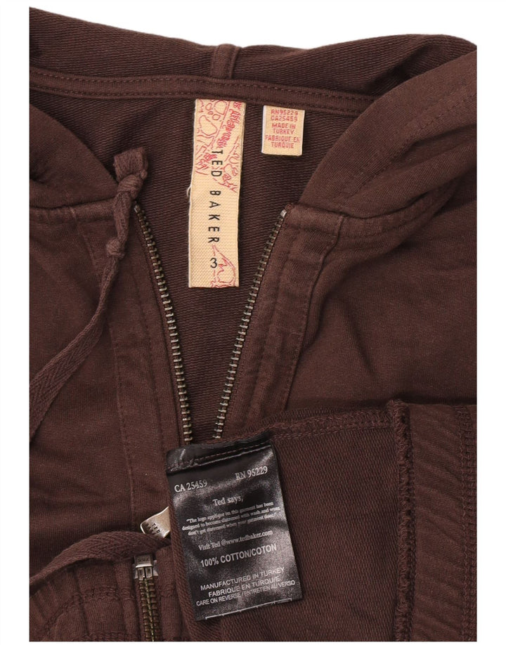 Damski sweter Ted Baker z grafiką i zamkiem błyskawicznym, rozmiar 3, średni brązowy, bawełniany