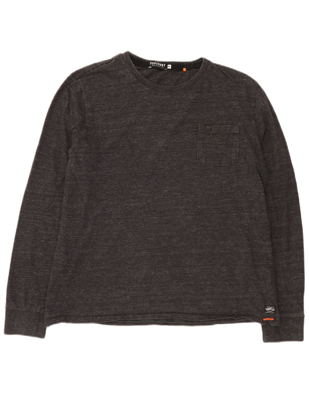 SUPERDRY Męski top z długim rękawem 2XL, szara, nakrapiana bawełna
