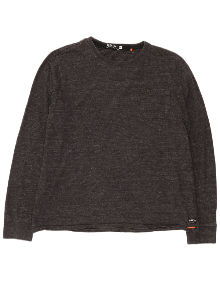 SUPERDRY Męski top z długim rękawem 2XL, szara, nakrapiana bawełna