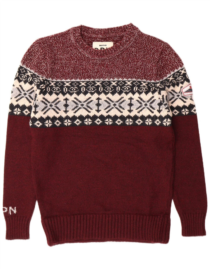 SUPERDRY Męski sweter z okrągłym dekoltem XL Burgundowy Fair Isle Classic