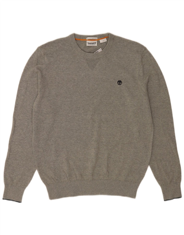 Męski sweter Timberland z okrągłym dekoltem, średnioszary, bawełniany w cętki
