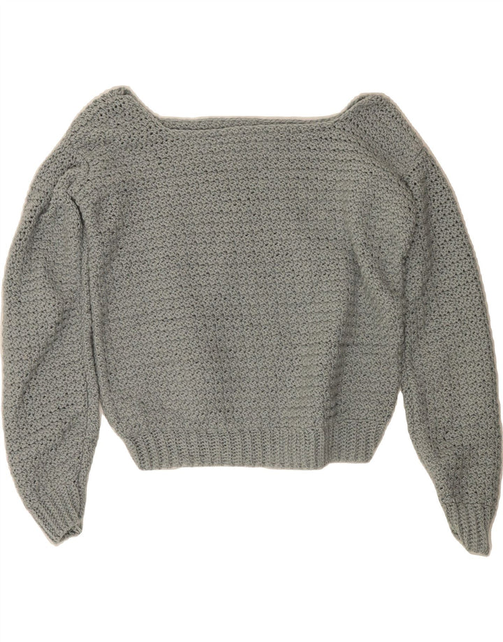 VINTAGE Womens Crop Boat Neck Jumper Sweater UK 14 Medium Grey Vintage Vintage and Second-Hand Vintage from Messina Hembry 
