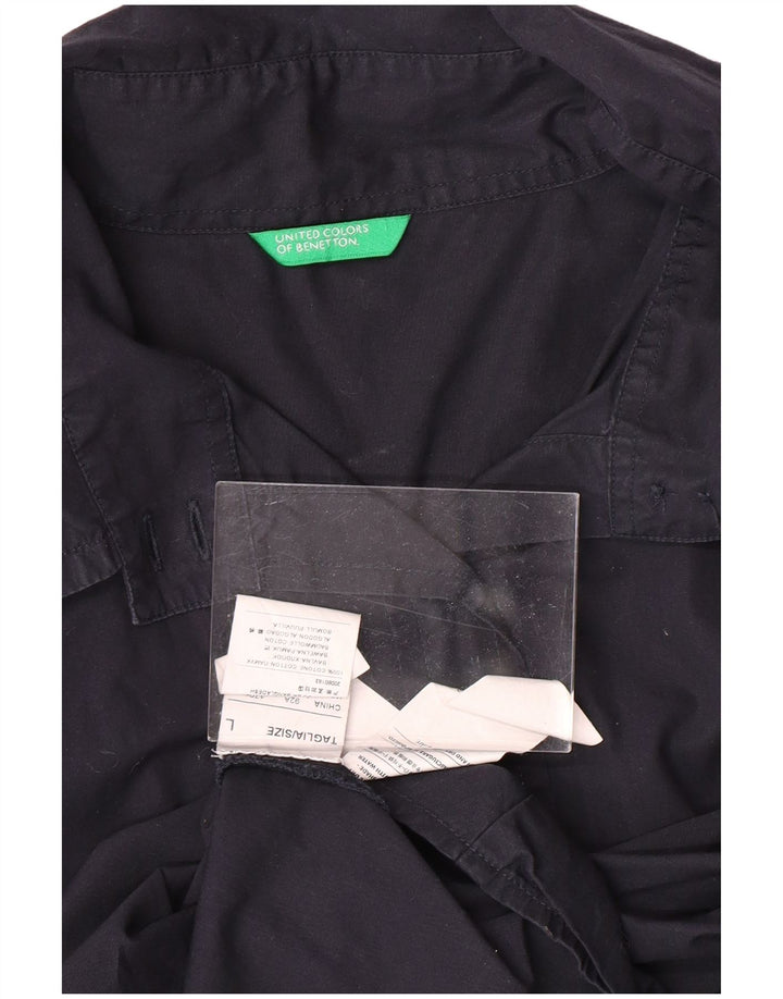 Koszula damska z krótkim rękawem BENETTON UK 14, duża, granatowa, bawełniana