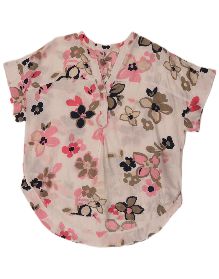 Marks & Spencer Damska bluzka oversize UK 12, średnia, biała, lniana w kwiaty