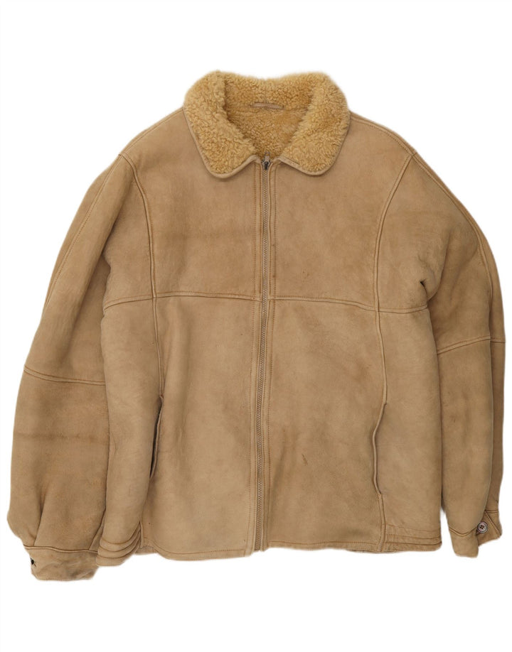 Vintage męska kurtka shearling UK 38 średni brąz