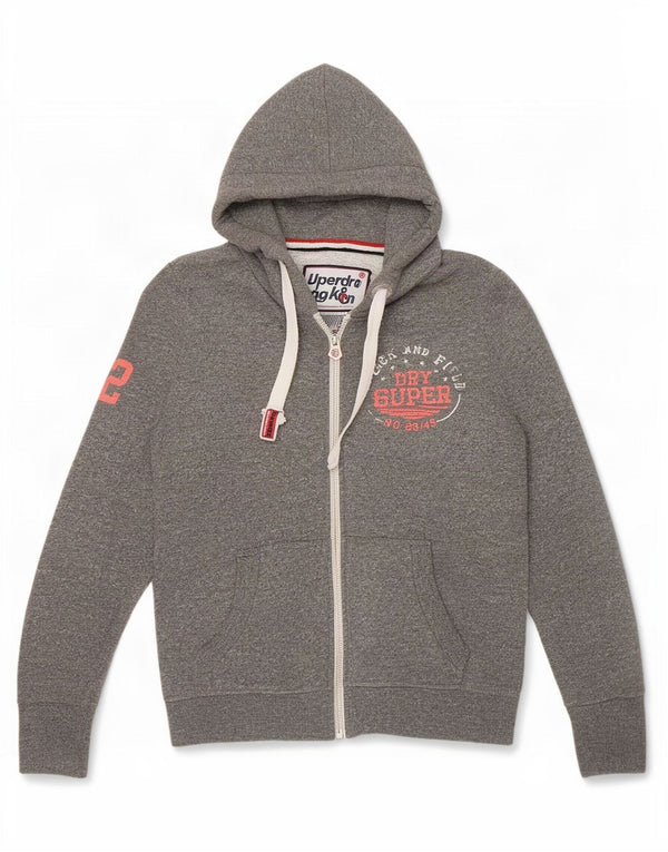 Damski sweter z kapturem i zamkiem Superdry, UK 14, średnioszary, bawełniany
