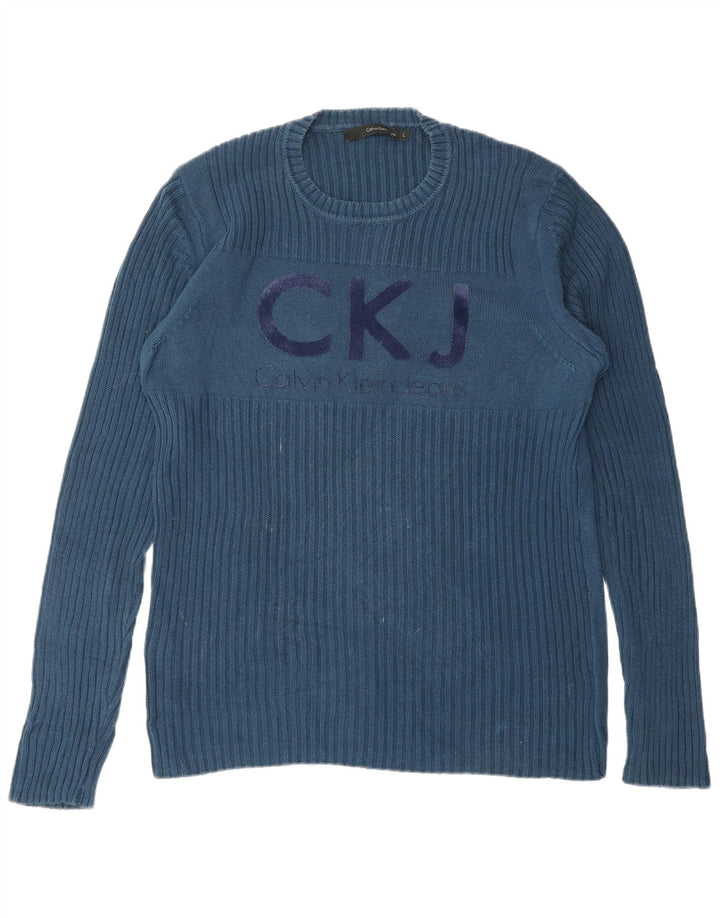 Męski sweter z okrągłym dekoltem CALVIN KLEIN JEANS, duży, niebieski