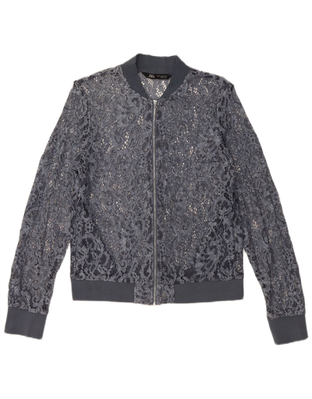 Damski sweter Zara Crop Prześwitujący top UK 12 Średni niebieski w kwiaty