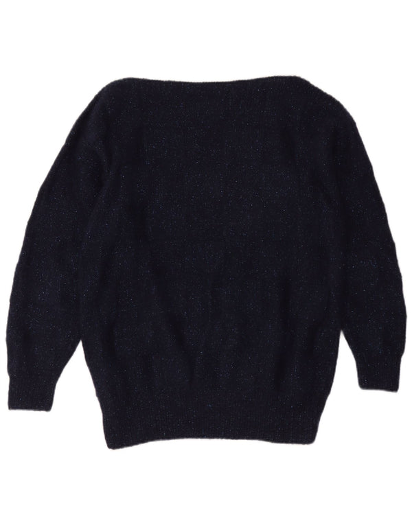 Sweter damski w stylu vintage z dekoltem w łódkę UK 16, duży, granatowy, nakrapiany