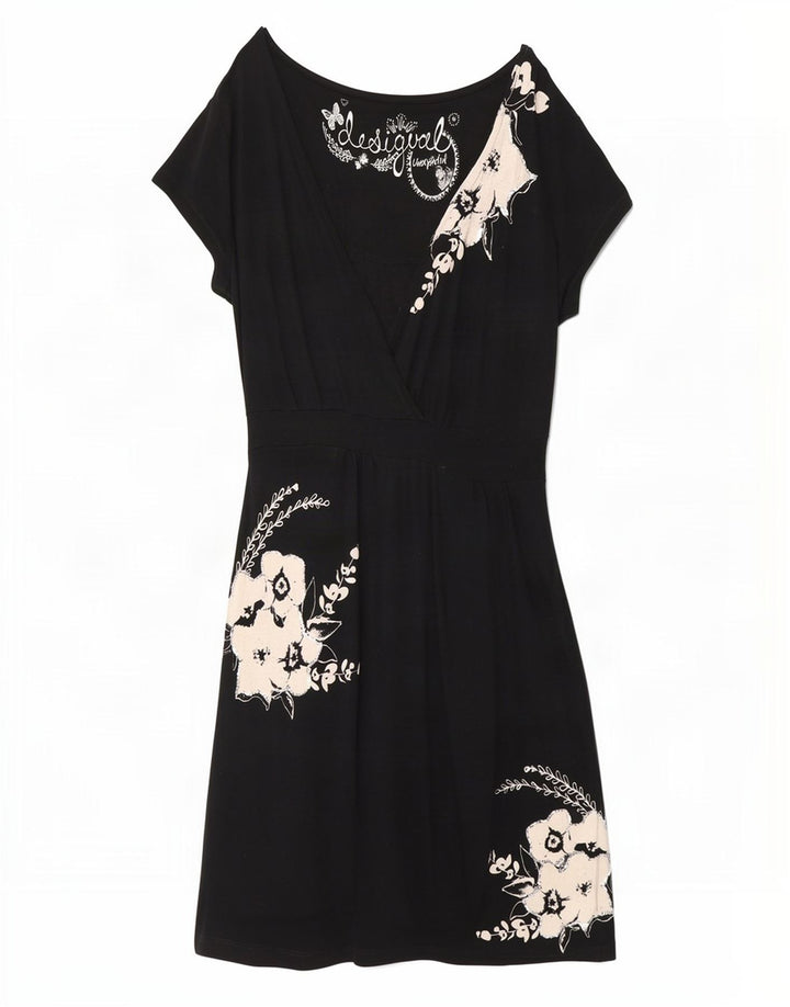 Damska sukienka basic Desigual UK 16, duża, czarna w kwiaty, wiskoza