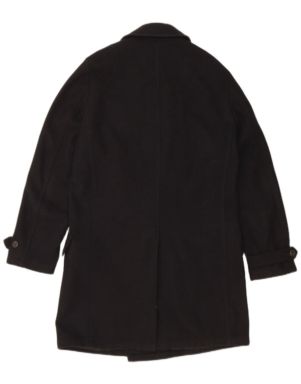 HUGO BOSS Męski dwurzędowy płaszcz UK 38 Średni czarny dziewiczy wełna