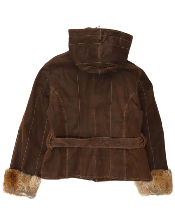 Damska skórzana kurtka z kapturem w stylu vintage IT 48 XL, brązowa skóra