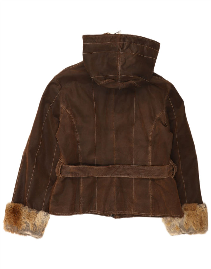 Damska skórzana kurtka z kapturem w stylu vintage IT 48 XL, brązowa skóra