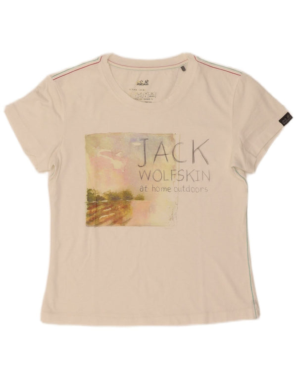 Damska koszulka graficzna Jack Wolfskin Top UK 6 XS w kolorze białym
