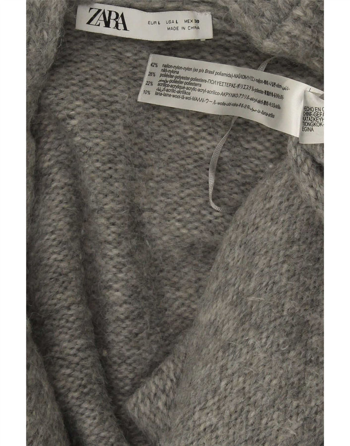 Damski sweter oversize Zara z wiązaniem z przodu, UK 16, duży, szary nylon