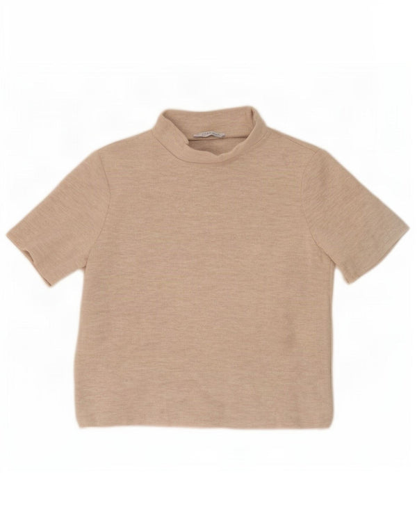 Damski T-shirt Zara Trafaluc Crop Top UK 14 Średni Beżowy Poliester