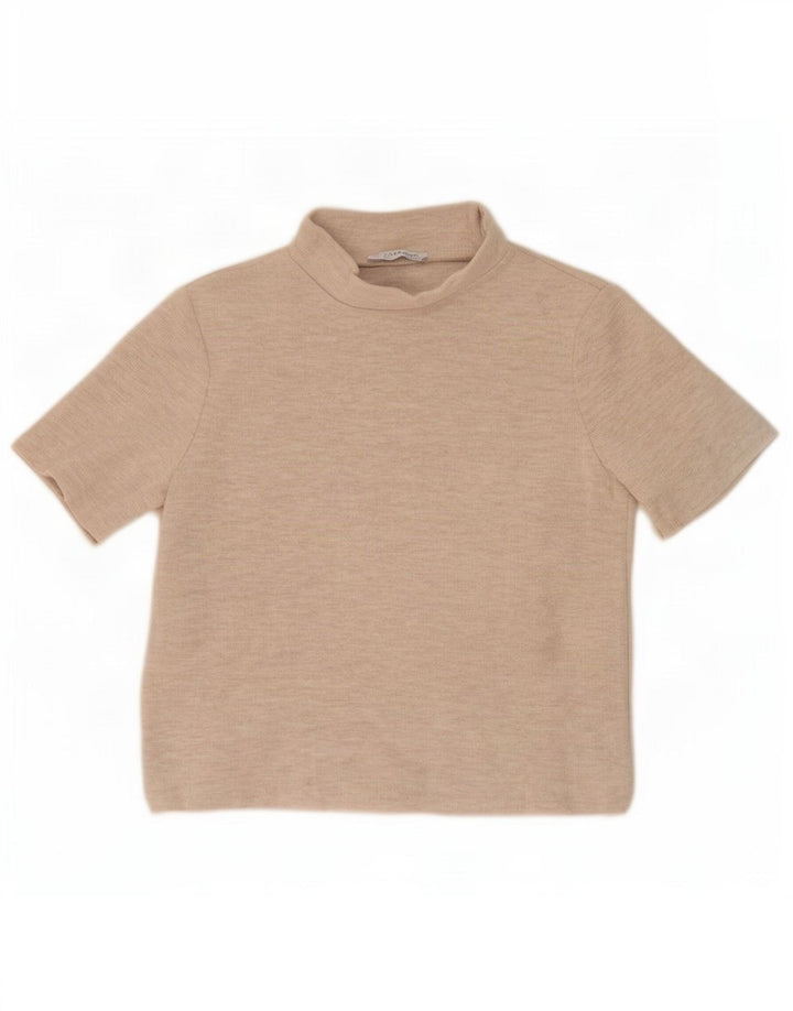 Damski T-shirt Zara Trafaluc Crop Top UK 14 Średni Beżowy Poliester
