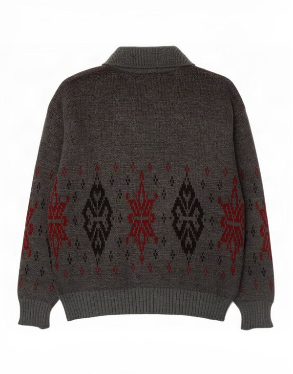 Vintage Mens Polo Neck Jumper Sweater IT 54 XL Grey Geometric Wool