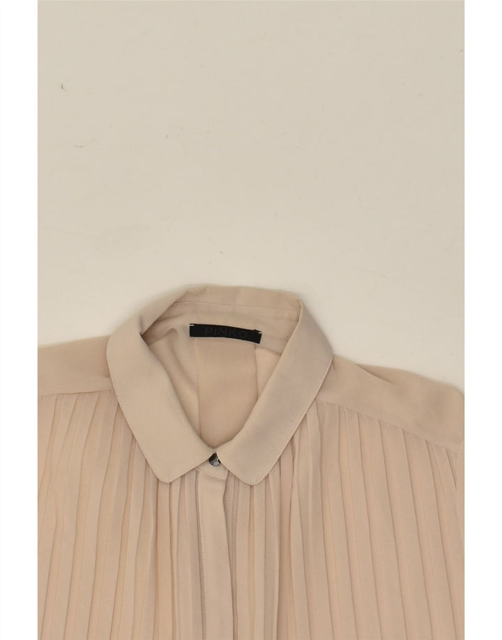 PINKO Damska oversize'owa, prześwitująca bluzka koszulowa UK 10 Small Beige