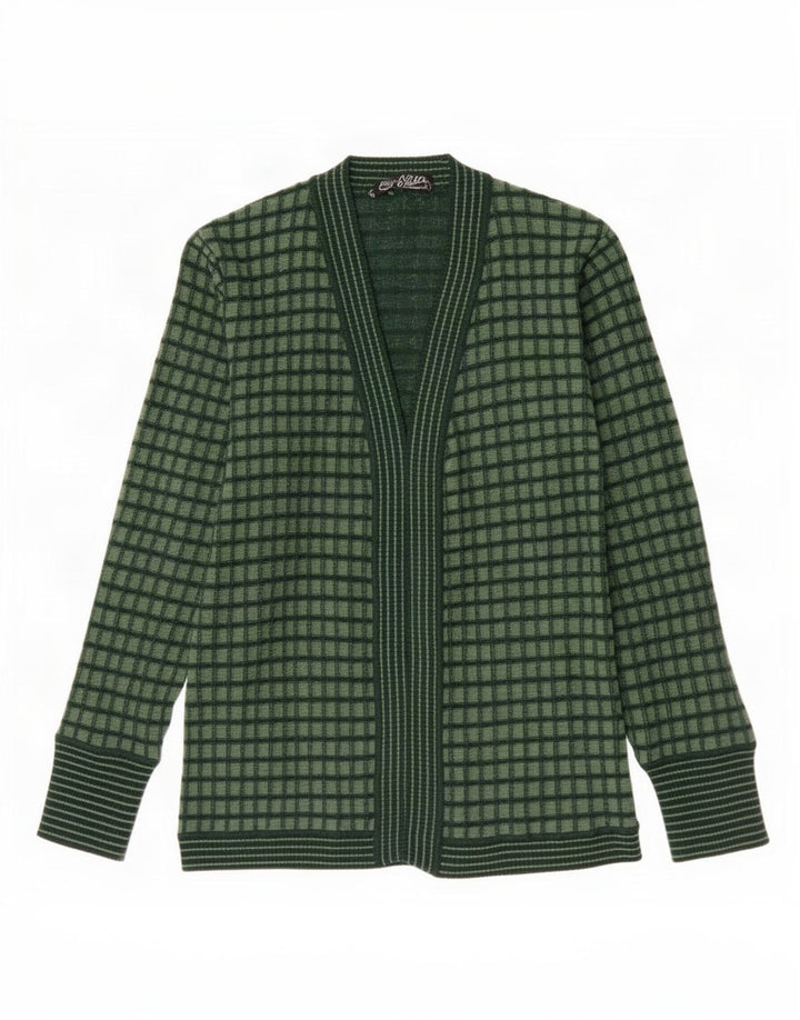 Vintage damski sweter rozpinany IT 44 w średnią zieloną kratkę
