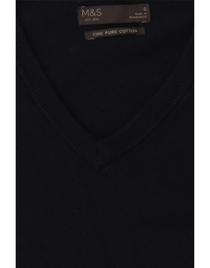 Marks & Spencer Męski sweter z dekoltem w kształcie litery V, mały, granatowy, bawełniany