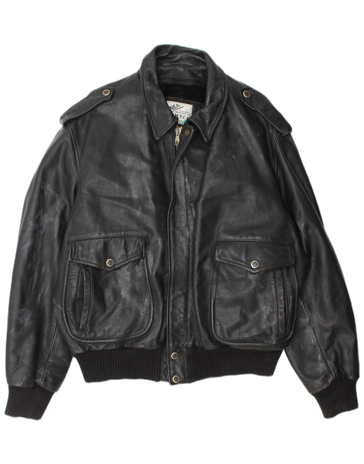 Vintage męska skórzana kurtka wojskowa IT 52 XL czarna skóra