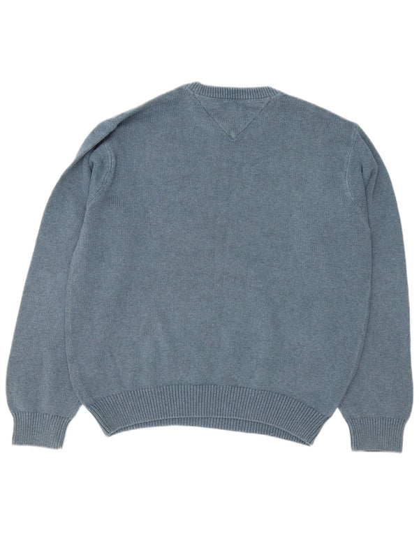 Męski sweter z okrągłym dekoltem Tommy Hilfiger, duży, niebieski, bawełniany