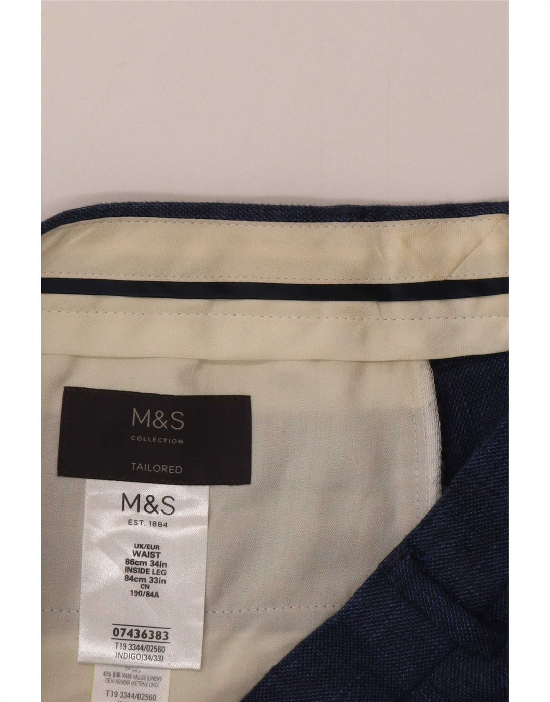 Marks & Spencer Męskie dopasowane proste spodnie garniturowe W34 L32 granatowe