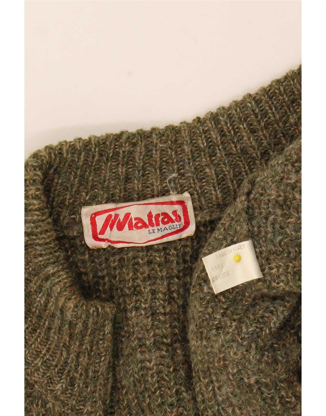 Vintage męski sweter rozpinany na zamek, średnia wełna w kolorze khaki