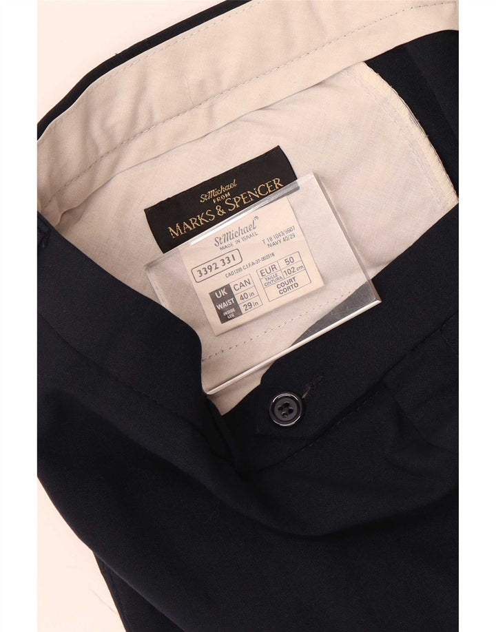 Marks & Spencer Męskie zwężane spodnie garniturowe W40 L29 Granatowy poliester