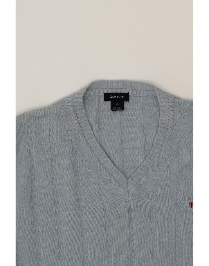 GANT Mens V-Neck Jumper Sweater XL Blue Wool Vintage Gant and Second-Hand Gant from Messina Hembry 