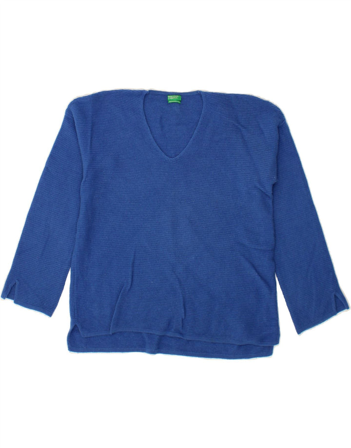 BENETTON Womens V-Neck Jumper Sweater UK 14 Medium Blue Wool Vintage Benetton and Second-Hand Benetton from Messina Hembry 