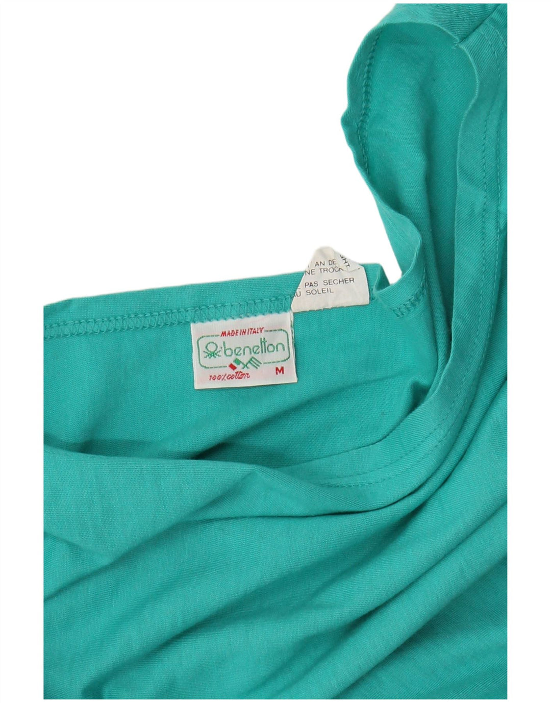 Damski T-shirt BENETTON Crop Top UK 14 Średni turkusowy bawełniany