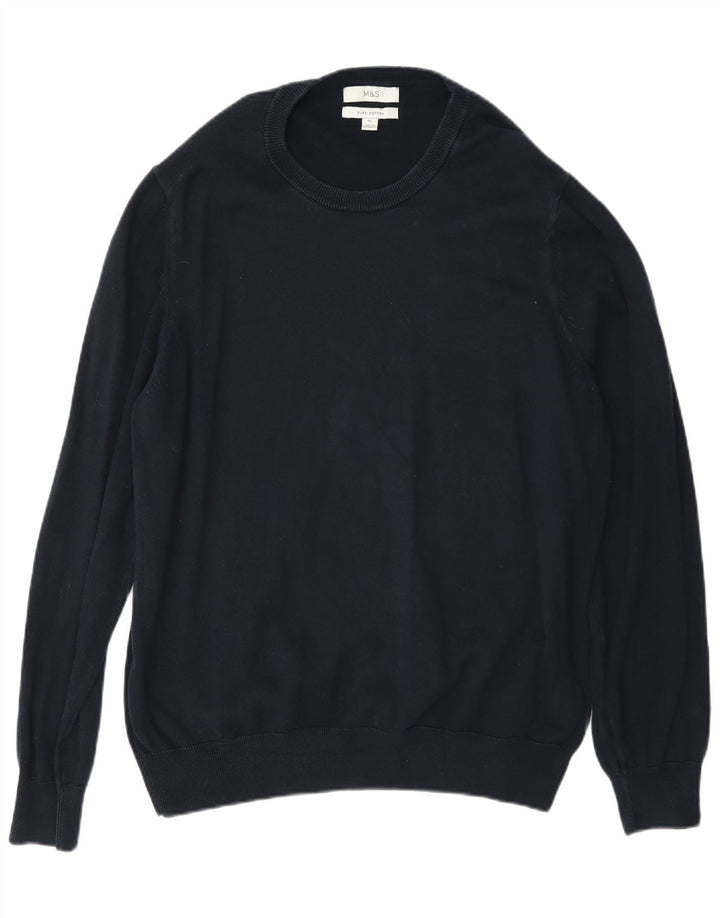 Marks & Spencer Męski sweter z okrągłym dekoltem XL, granatowy, klasyczny