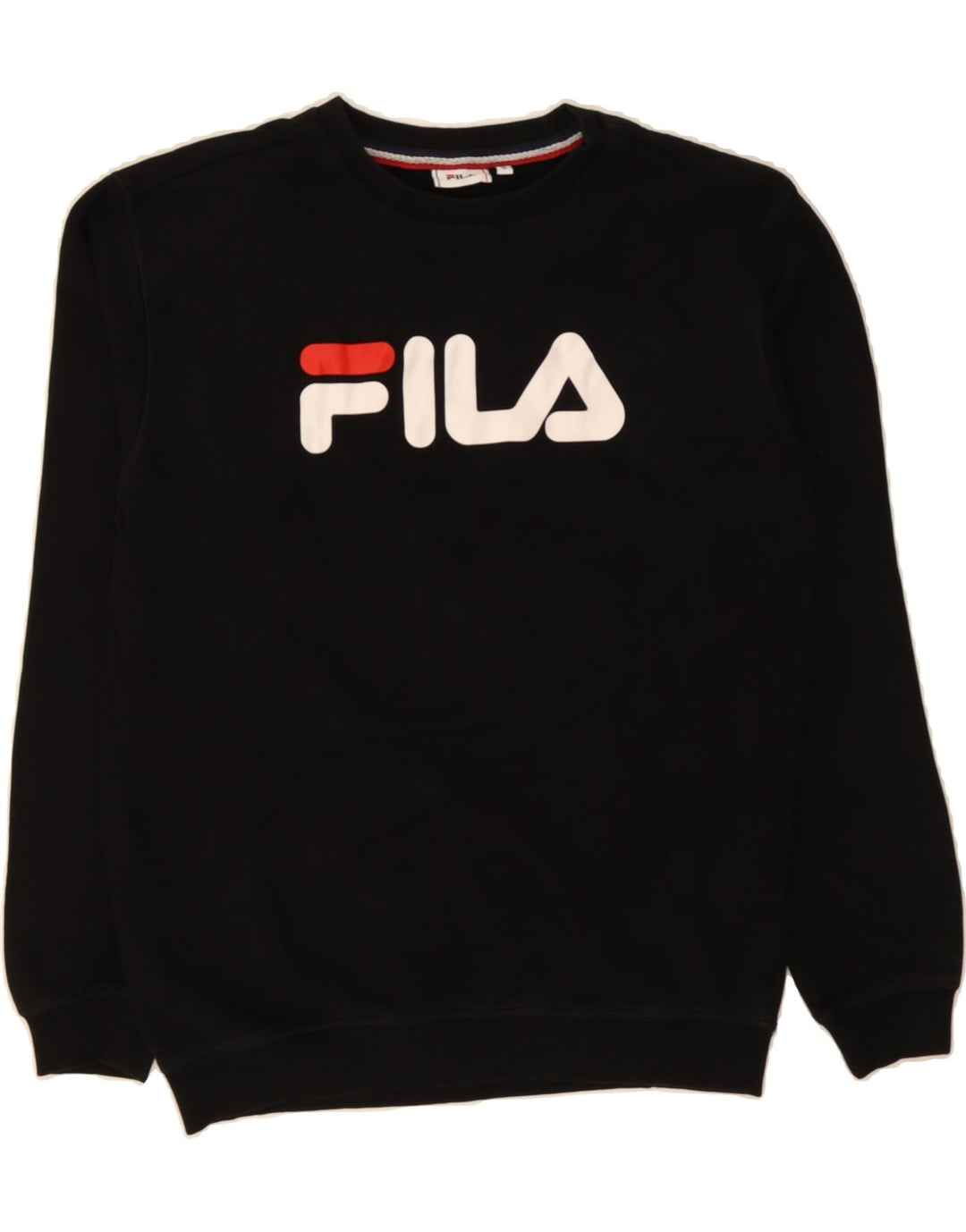 FILA Mens Graphic Sweatshirt Jumper Small Black Vintage Fila and Second-Hand Fila from Messina Hembry 