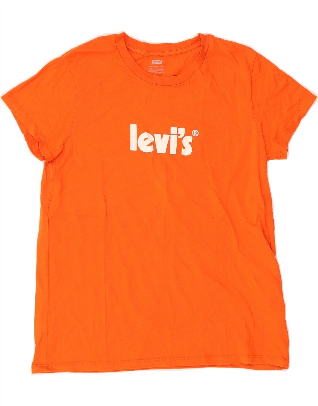 LEVI'S Womens Graphic T-Shirt Top UK 14 Medium Orange Cotton Vintage Levi's and Second-Hand Levi's from Messina Hembry 