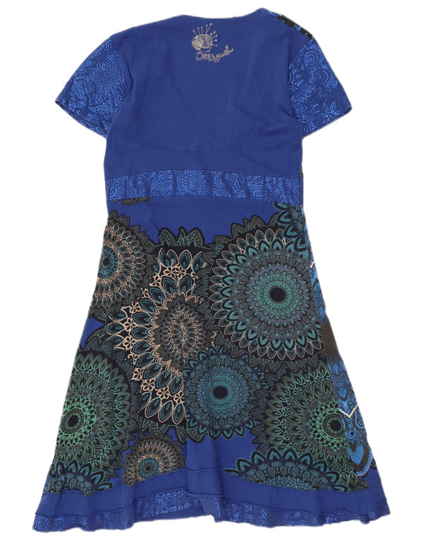 Desigual damska graficzna sukienka o linii A UK 4 XS w niebieskie kwiaty