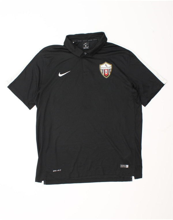 Męska koszulka polo Nike Dri Fit z grafiką, duża, czarna, poliestrowa z blokami kolorów