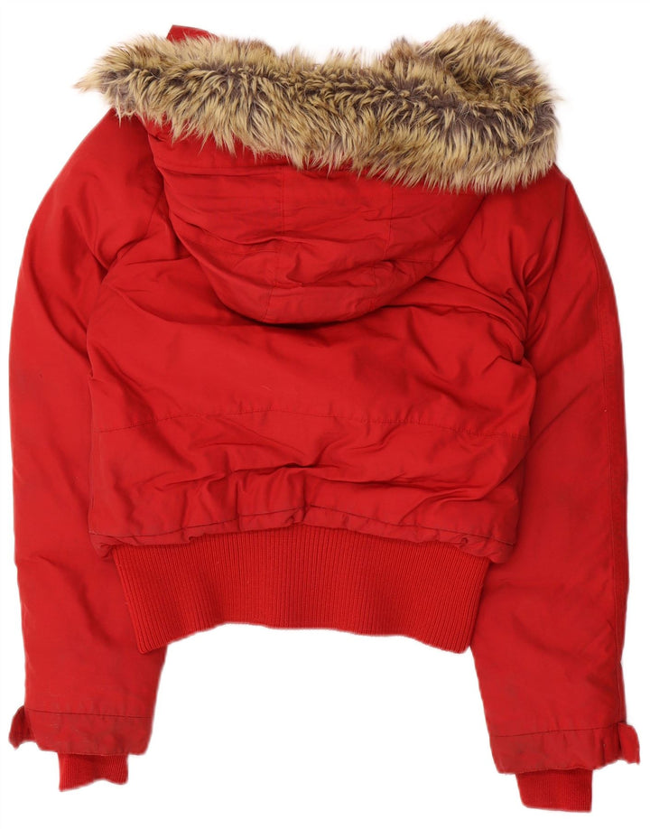 Damska wyściełana kurtka z kapturem Woolrich UK 14 Średni czerwony nylon