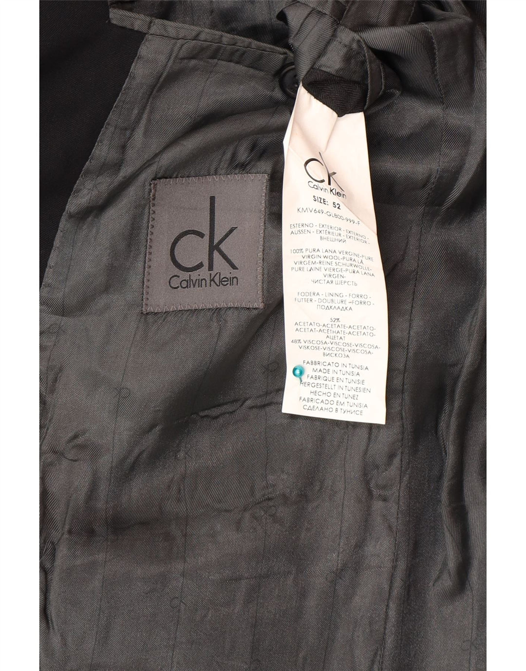 Męska marynarka zapinana na 2 guziki Calvin Klein IT 52 XL Czarna dziewicza wełna