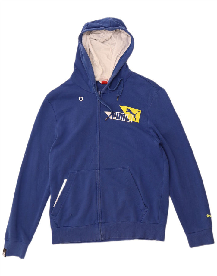 Męski sweter z kapturem i zamkiem błyskawicznym Puma, mały, niebieski, bawełniany