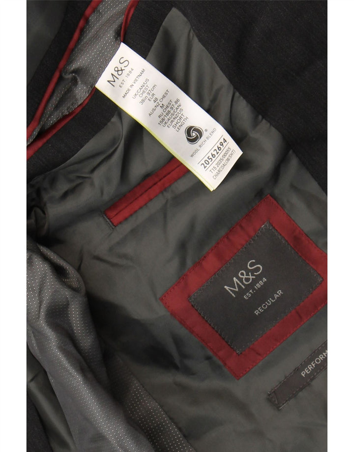 Marks & Spencer Męska marynarka zapinana na 2 guziki, UK 38, średnia szara wełna