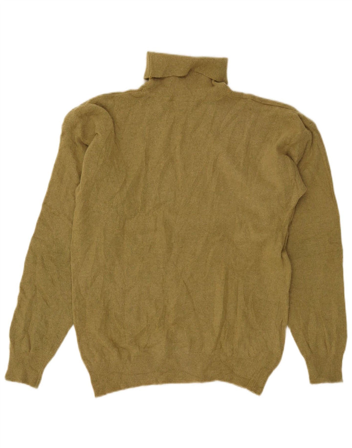Damski sweter z wywijanym dekoltem w stylu VINTAGE UK 14 Średni khaki z owczej wełny