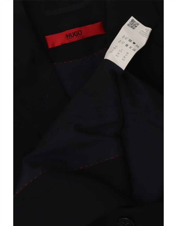 Damska marynarka zapinana na 2 guziki Hugo Boss UK 6 XS Granatowa, dziewicza wełna