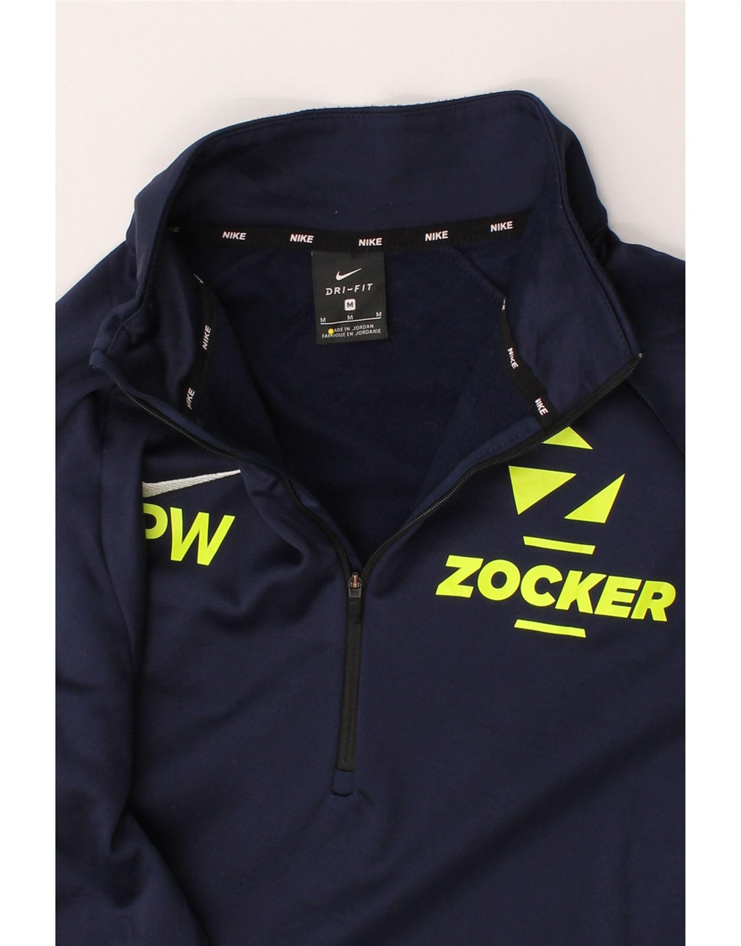 NIKE Mens Dri Fit Graphic Zip Neck Pullover Tracksuit Top Medium Navy Blue Vintage Nike and Second-Hand Nike from Messina Hembry 