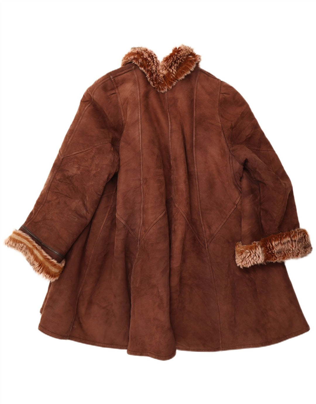 Vintage damski płaszcz z owczej skóry UK 18 XL brązowy
