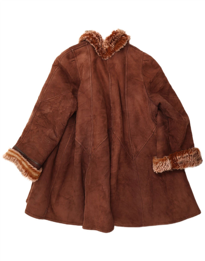 Vintage damski płaszcz z owczej skóry UK 18 XL brązowy