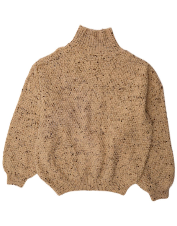 Vintage męski sweter z wywijanym dekoltem XL, beżowy, nakrapiany, nowa wełna